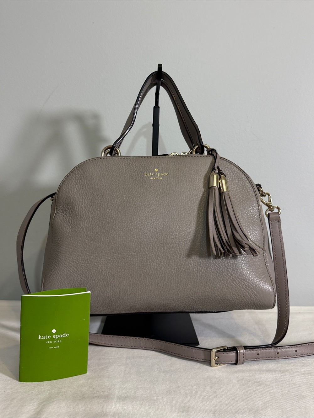 Kate Spade Atwood Place Bayley Leather Satchel Crossbody Bag Cityscape Taupe